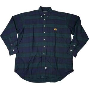 VTG Ralph Lauren Button Down Shirt Blue Green Men's Med USA Made Imported Fabric